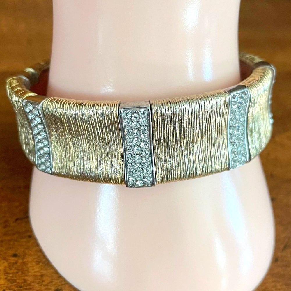 Gold Tone Pave Elephant Skin Bracelet Magnetic Cuff Bangle Designer Inspired